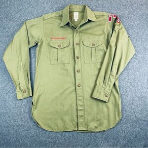 Vtg 1950-60’s Boys Scouts Of America BSA Poplin Camp Field Shirt Green M Neck 14